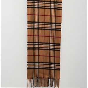 Scarf Cashmink V. Fraas Germany Plaid Camel Black Red 11"Wx 62"L‎